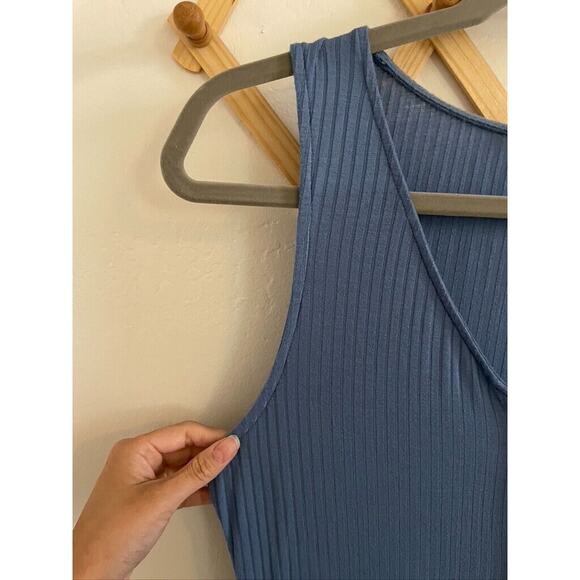 Roxy Dress Women's Fit Flare Mini Blue Large Ribbed Button Down Sleeveless - Picture 5 of 7